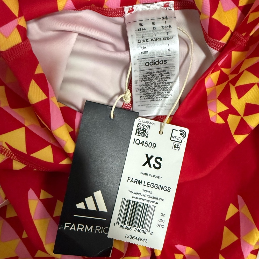 FARM Rio x Adidas Psychedelic Wave 7/8 High Waist Leggings Tomato Red Yellow XS - Picture 9 of 10